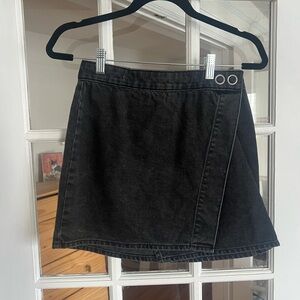 Black denim wrap skirt
